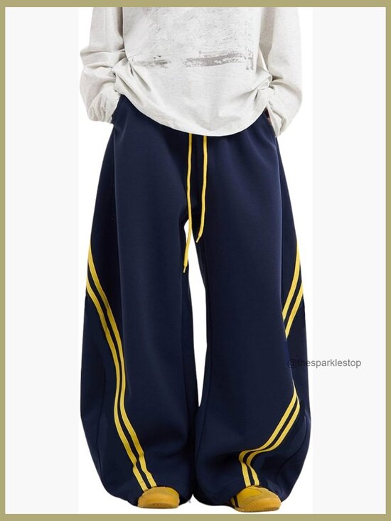 Pants - Baggy Sweatpants Barrel Leg Oversized Striped Drawstring Lounge Pants with